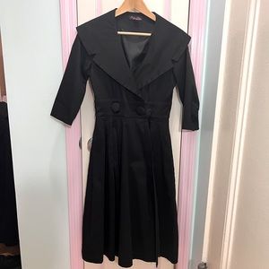 KELLY COAT DRESS- STRETCH COTTON SATIN Black Size 4